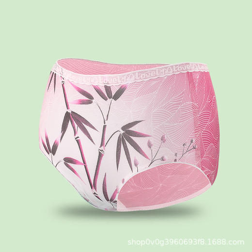 雀说5条装7a抑菌女士冰丝内裤中国风女士水墨竹子印花冰丝三角裤短裤头AL983 商品图5