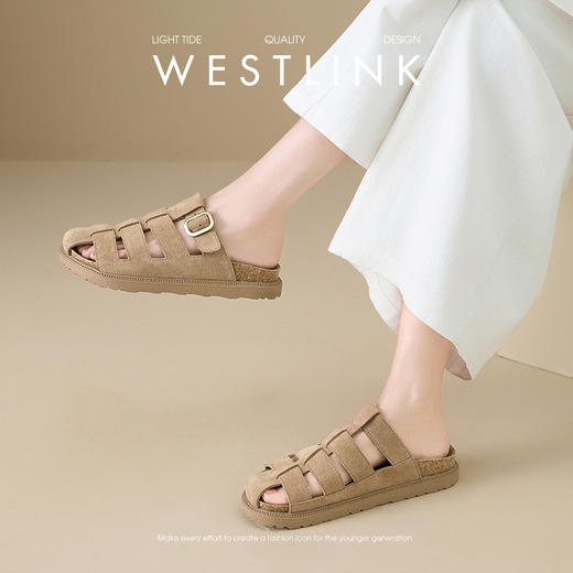 西遇罗马凉拖鞋女夏外穿新款复古勃肯风镂空一脚蹬厚底包头拖V0156589 商品图3