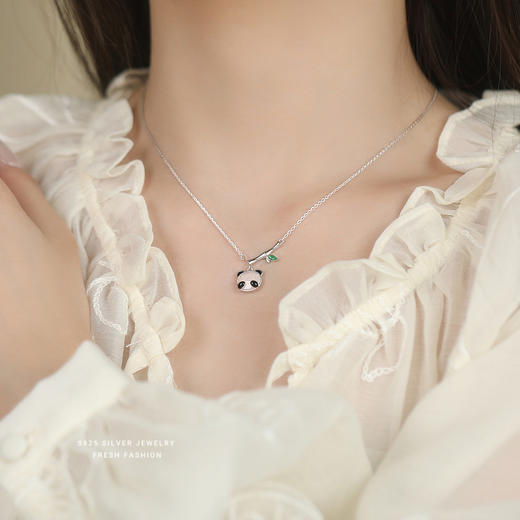 【熊猫与竹】S925纯银白玉髓熊猫竹子项链【YXS-A4350】 商品图2