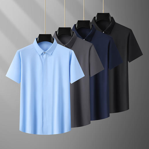 【拉链款】【DPX】大依优型大码冰丝短袖衬衫夏装半袖衬衣胖子时尚休闲色百搭免烫上衣胖子男士 商品图2