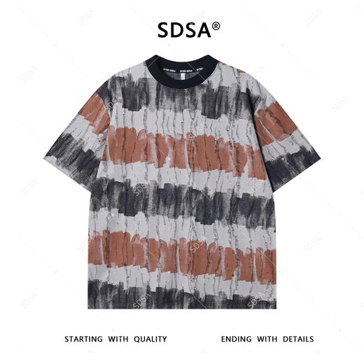 T3917夏季高级感新款男士简约水墨撞色磨破设计短袖T恤百搭舒适上衣潮 商品图1