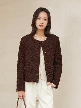 黑色 V 领单排扣坑条针织开衫 秋冬修身显瘦长袖短款毛衣外套