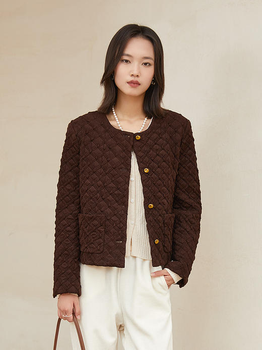 黑色 V 领单排扣坑条针织开衫 秋冬修身显瘦长袖短款毛衣外套 商品图0