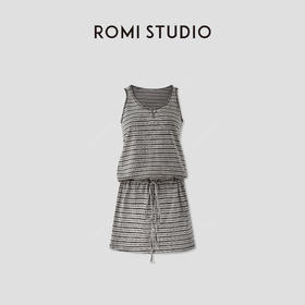 ROMI STUDIO“慵懒随性”复古条纹抽绳收腰无袖连衣裙 RWCRL84352
