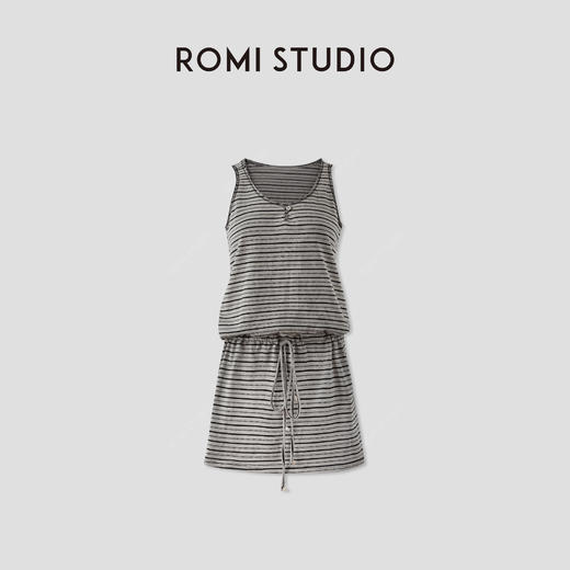 ROMI STUDIO“慵懒随性”复古条纹抽绳收腰无袖连衣裙 RWCRL84352 商品图0