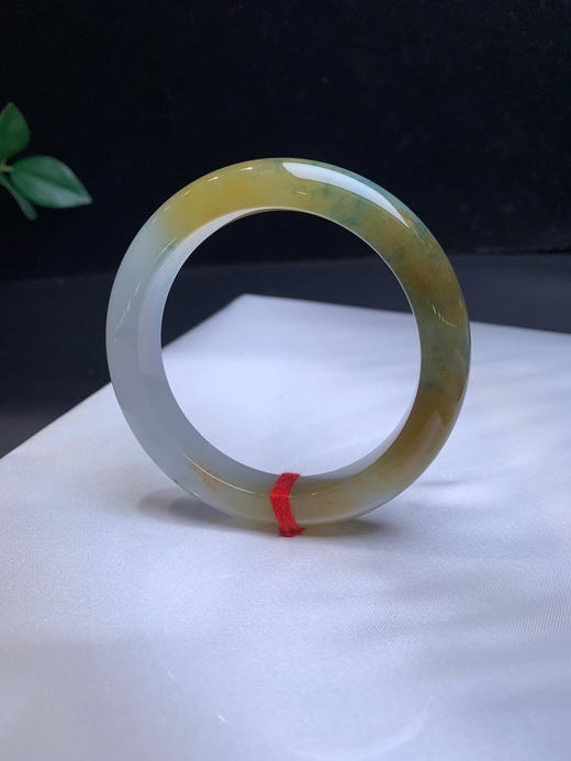 620255，54.8 特色冰黄手镯、大半圈带黄翡，冰润干净，油油的，有特色 商品图4