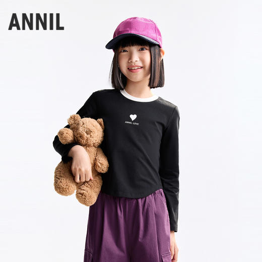 【收腰甜美棉T恤】女童圆领长袖针织衫秋季新款安奈儿童装小程序专享EG531568 商品图0