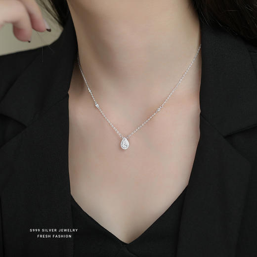 【涟漪之乐】S999纯银水滴锆石项链【YXS-A4302】 商品图3
