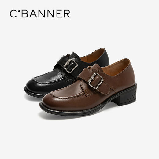 千百度厚底真皮乐福鞋女皮鞋深口单鞋A25417897 商品图0