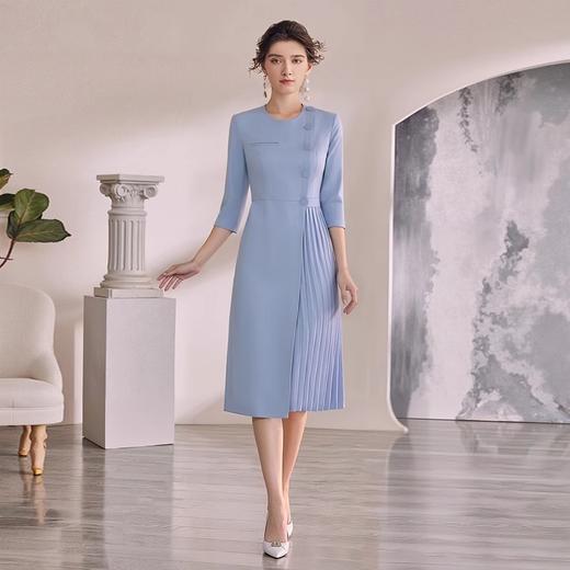 IWY/气质时尚连衣裙设计感七分袖显瘦收腰蓝色西装裙美容院前台工作服Q1283 商品图4