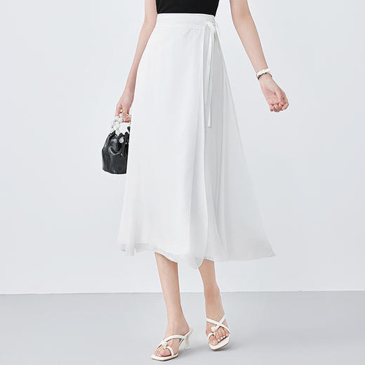 「高货oyg」全新升级【铂金会员404/天猫539/差价135】(12158)洛诗琳一片式绑带真丝半身裙2025夏新款开叉纯色裹身裙女 商品图1