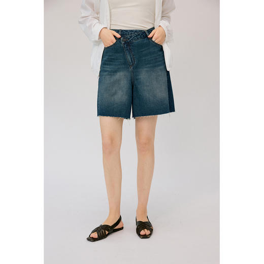 HeyDress复古牛仔短裤女夏季高腰宽松阔腿五分裤毛边设计休闲裤子 商品图0