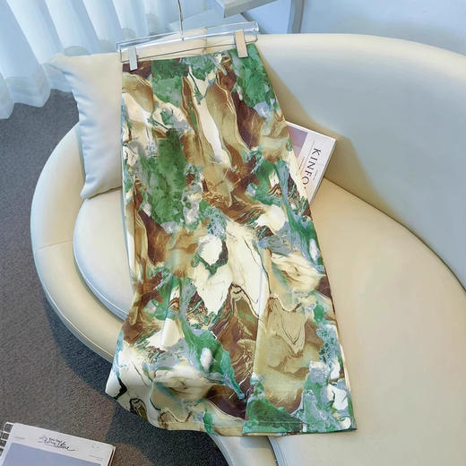 雀说醋酸a字半身裙女新款缎面垂感夏日绝美碎花气质包臀裙子AL5086 商品图1