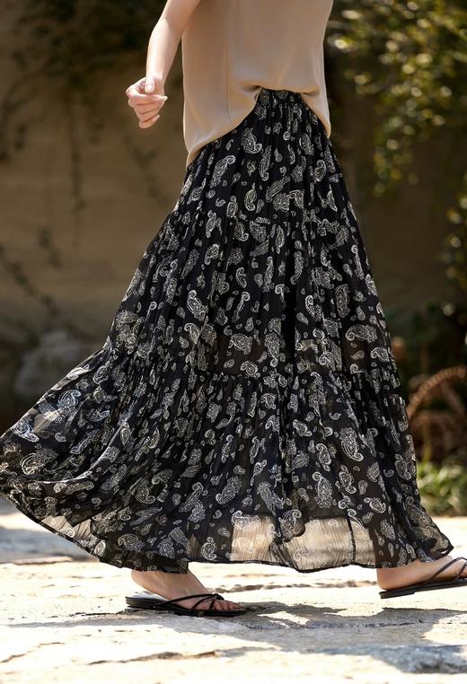 复古腰果花印花半身裙法式大气飘逸碎花长裙A字裙 商品图4