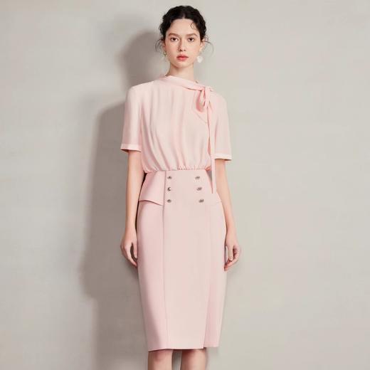 IWY/名媛风衬衫裙子新款粉色连衣裙女气质收腰接拼西装裙职业装Q1363-P 商品图1