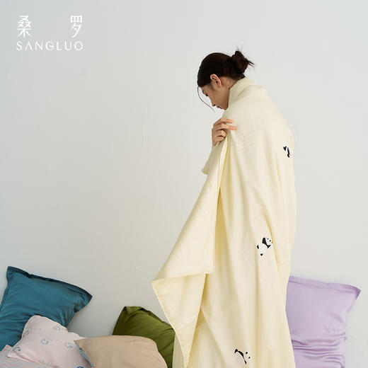 熊猫印花蚕丝被』新品桑罗100%桑蚕丝夏凉被亲肤透气空调被前10名送同款香槟色/245*270CM兰精天丝面料床单 商品图4