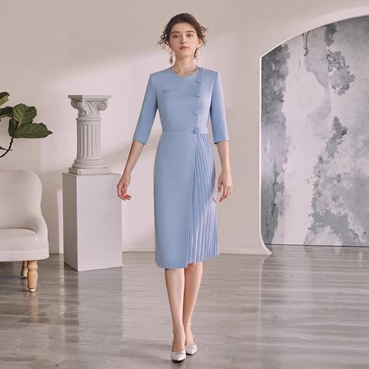 IWY/气质时尚连衣裙设计感七分袖显瘦收腰蓝色西装裙美容院前台工作服Q1283 商品图1