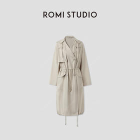ROMI STUDIO 高支棉挺括纸感双排扣抽绳可拆卸连帽风衣RWCAW64453