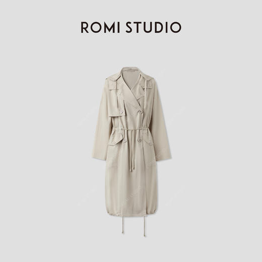 ROMI STUDIO 高支棉挺括纸感双排扣抽绳可拆卸连帽风衣RWCAW64453 商品图0