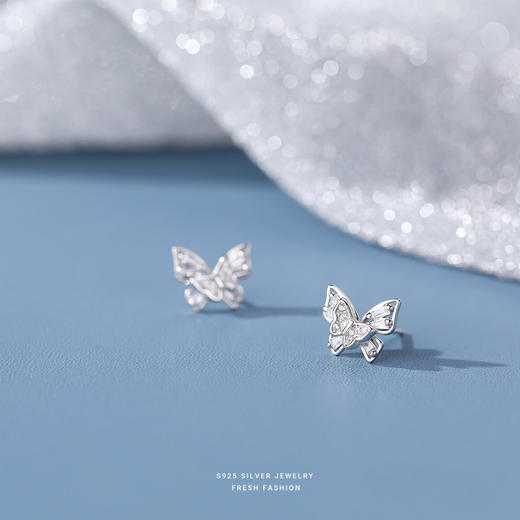 【蝴蝶双飞】S925纯银双层蝴蝶耳钉【YXS-E2712】 商品图1
