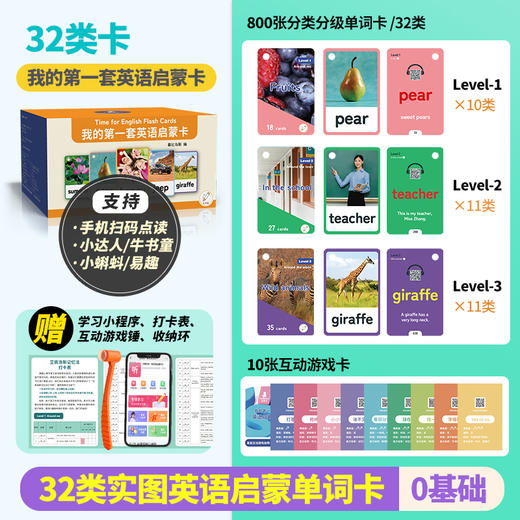 兔呗乐我的第一套英语启蒙卡32类单词卡支持牛书童爱学星小蝌蚪小达人点读笔点读 商品图1