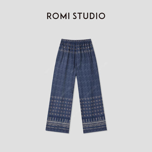 ROMI STUDIO 亚麻莱赛尔混纺文艺民族风复古印花休闲裤RWCRX64043 商品图1