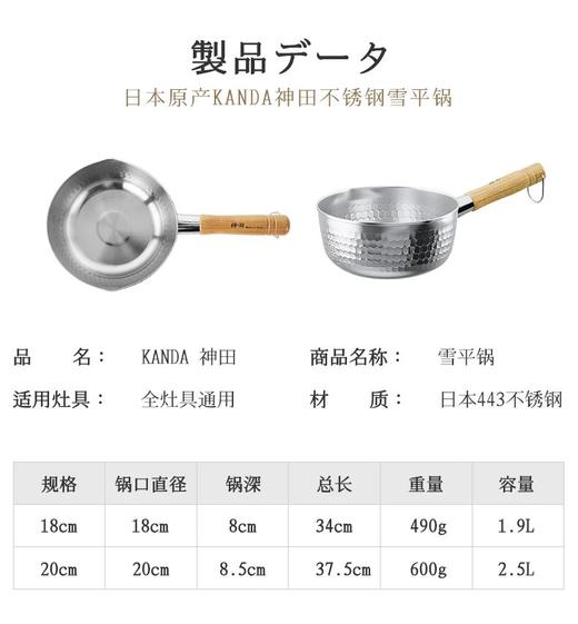 神田品牌直发【雪平锅来啦】下单就送蒸格玻璃盖日本神田KANDA雪平锅食品级443不锈钢健康0涂层双向导流口倾倒便利省心随用随挂基地直邮 商品图3