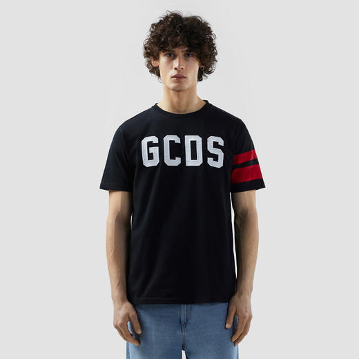 GCDS 男士字母徽标刺绣棉质圆领短袖T恤 黑色 B1XM2315JI9 99 商品图1