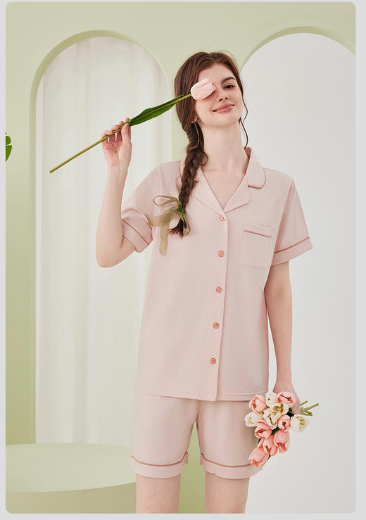 限时9折【莫代尔翻领短袖短裤】A类 无芳香胺无异味 放心贴身穿DKM411B-CC 商品图2