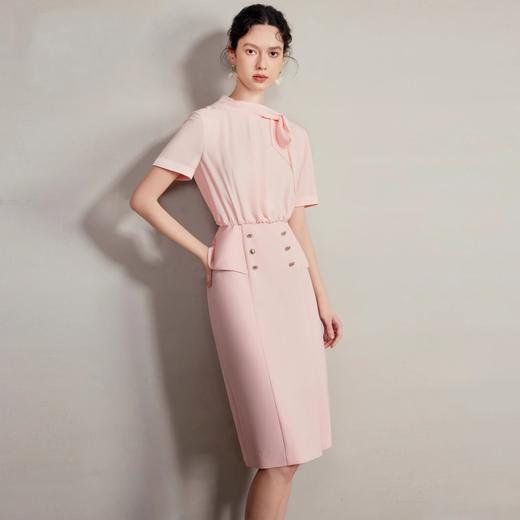 IWY/名媛风衬衫裙子新款粉色连衣裙女气质收腰接拼西装裙职业装Q1363-P 商品图4