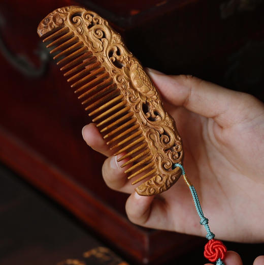 【青山特惠】金丝楠【青莲】木梳 手工雕花 s113 商品图6