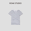 ROMI STUDIO“经典复古”蓝白条纹棉质小飞袖圆领短袖T恤RWCRST3327 商品缩略图0