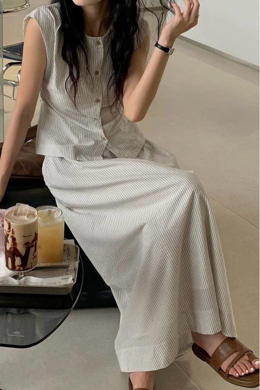 Le Malene 韩系休闲无袖条纹衬衫半裙套装 20626 商品图6