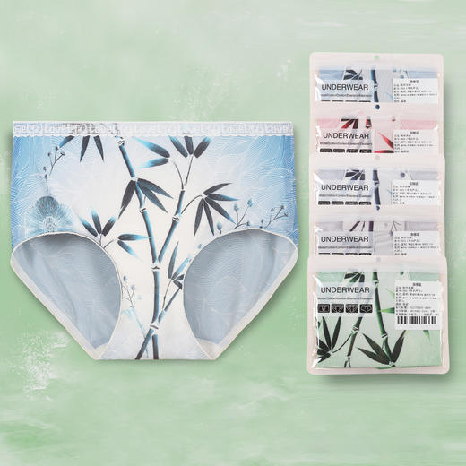 雀说5条装7a抑菌女士冰丝内裤中国风女士水墨竹子印花冰丝三角裤短裤头AL983 商品图9