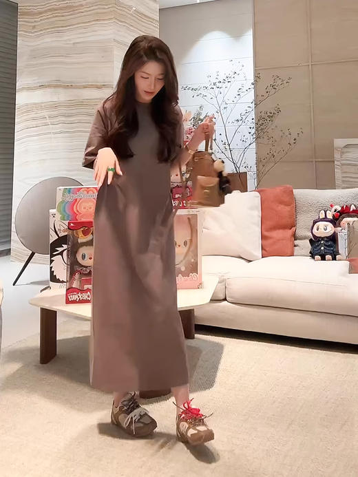 COCO ZONE 刘一一【100棉】圆领短袖连衣裙绑带领口长裙CD1A1042 商品图0