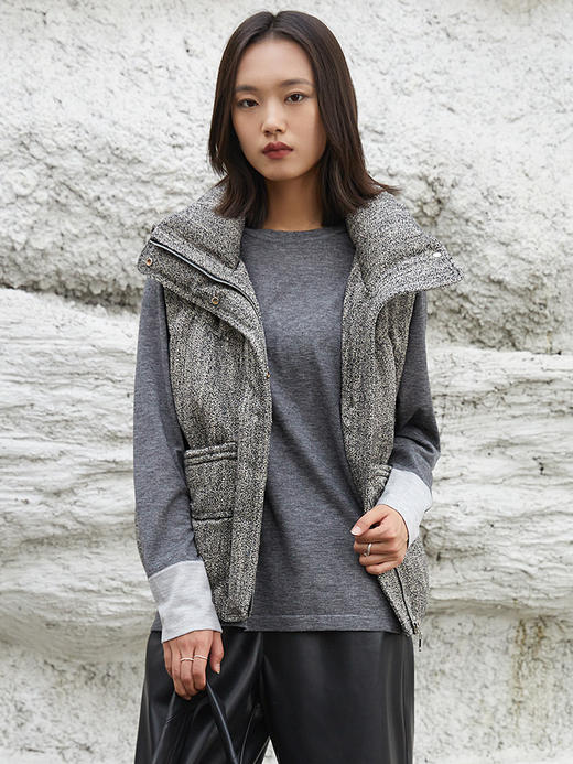 秋冬季新款灰色圆领长袖 T 恤女撞色袖口设计感小众宽松显瘦内搭上衣 商品图0