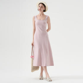 百媚生 方领棉质背心连衣裙女优雅气质法式中长款KL111A