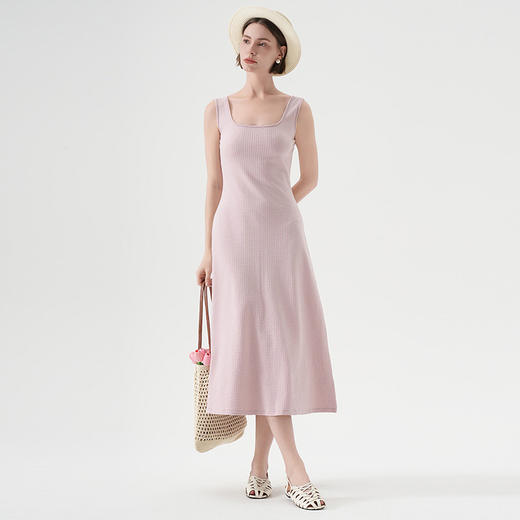 百媚生 方领棉质背心连衣裙女优雅气质法式中长款KL111A 商品图0