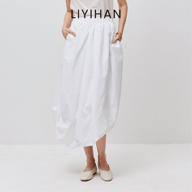 LIYIHAN设计感时尚气质休闲不规则棉感中长款半裙