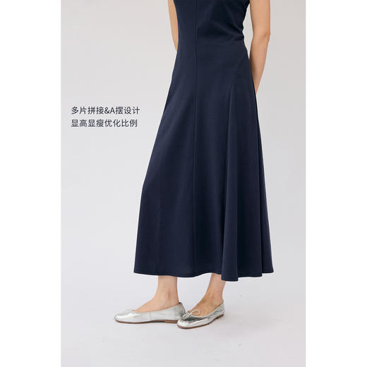 HeyDress藏青色连衣裙女夏季法式立体裁剪拼接显瘦气质优雅a字裙 商品图1