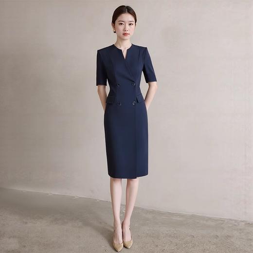 IWY/高级感藏青色双排扣西装裙主持人收腰显瘦短袖连衣裙女WQ179 商品图0