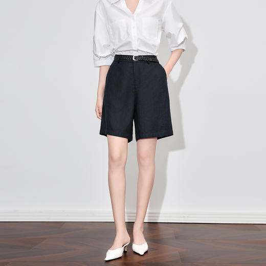 「高货wl」全新升级【铂金会员211/天猫279/差价68】(41708)洛诗琳天丝亚麻凉感短裤2025夏新款高腰显瘦气质直筒裤女 商品图2