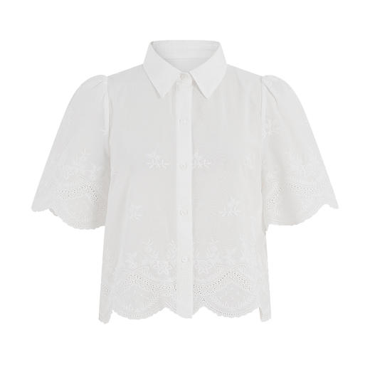 HeyDress法式镂空刺绣衬衫女夏季复古宽松设计感气质花边纯棉小衫 商品图4