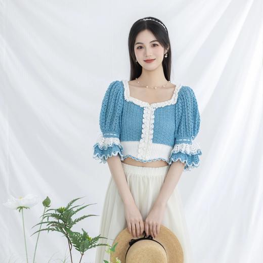 苏苏姐家微蓝蕾丝短袖手工diy编织钩针毛线团蕾丝线上衣材料包 商品图1