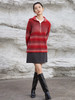 2025 秋冬酒红渐变连帽半拉链毛衣女 宽松毛绒感条纹针织衫 复古氛围感休闲通勤中长款套头上衣 商品缩略图1