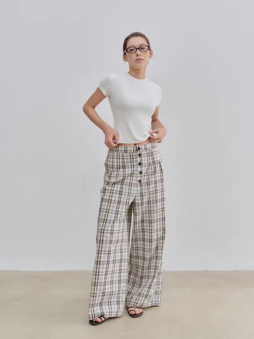 Evistub/E-5XCK718/全棉色织复古格纹长裤女 商品图3