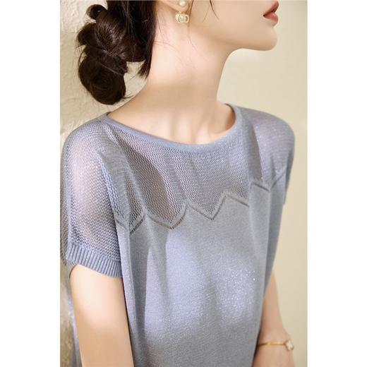 雀说莱赛尔天丝小飞袖宽松短袖t恤上衣女新款圆领冰丝针织衫AL1273 商品图2