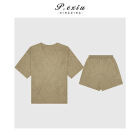 04-3潘依绣丁丁宠粉100%高捻棉简约气质V领短裤针织套装 ZZ0915