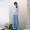 绽放旅行女装351朵/【海街日记·蓝白条】色织亚麻阔腿裙裤松紧腰 商品缩略图1