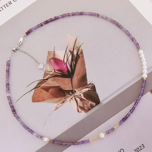 【甄珠贝】梦幻薰衣草紫色星河，九紫离火运，紫水晶小方糖ji光淡水珍珠3-4/4-5mm，纯银配件 商品图5